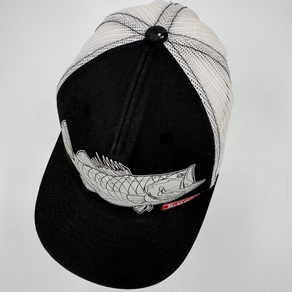 Simms Fishing Products Trucker Hat Mens OSFA Black White Bass Fish Snapback - Picture 2 of 9